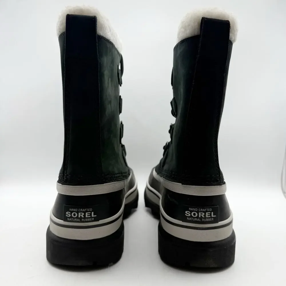 SOREL Womens Caribou Boots US 7.5 Black Stone Leather Insulated Waterproof NWOB